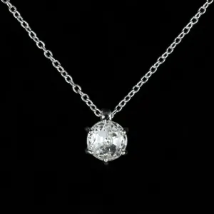Vintage Paste Solitaire Pendant Necklace Platinum Plated