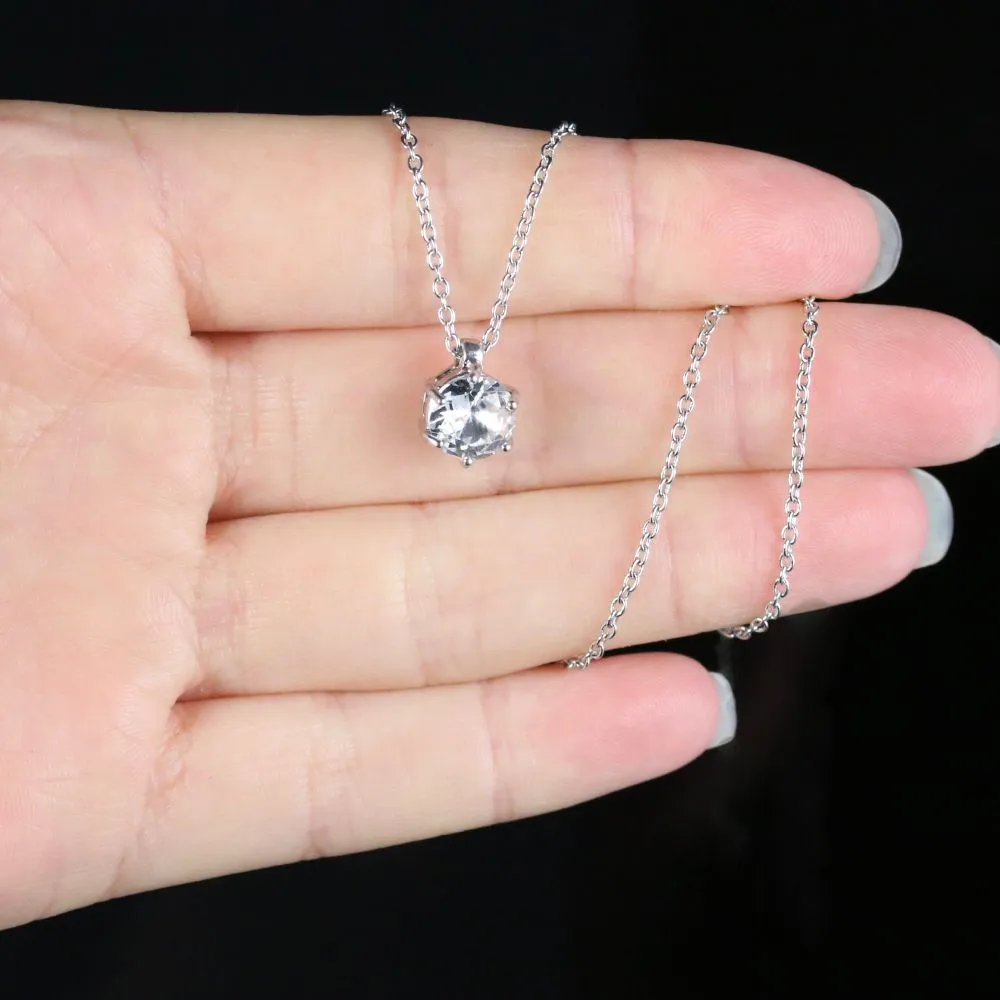 Vintage Paste Solitaire Pendant Necklace Platinum Plated