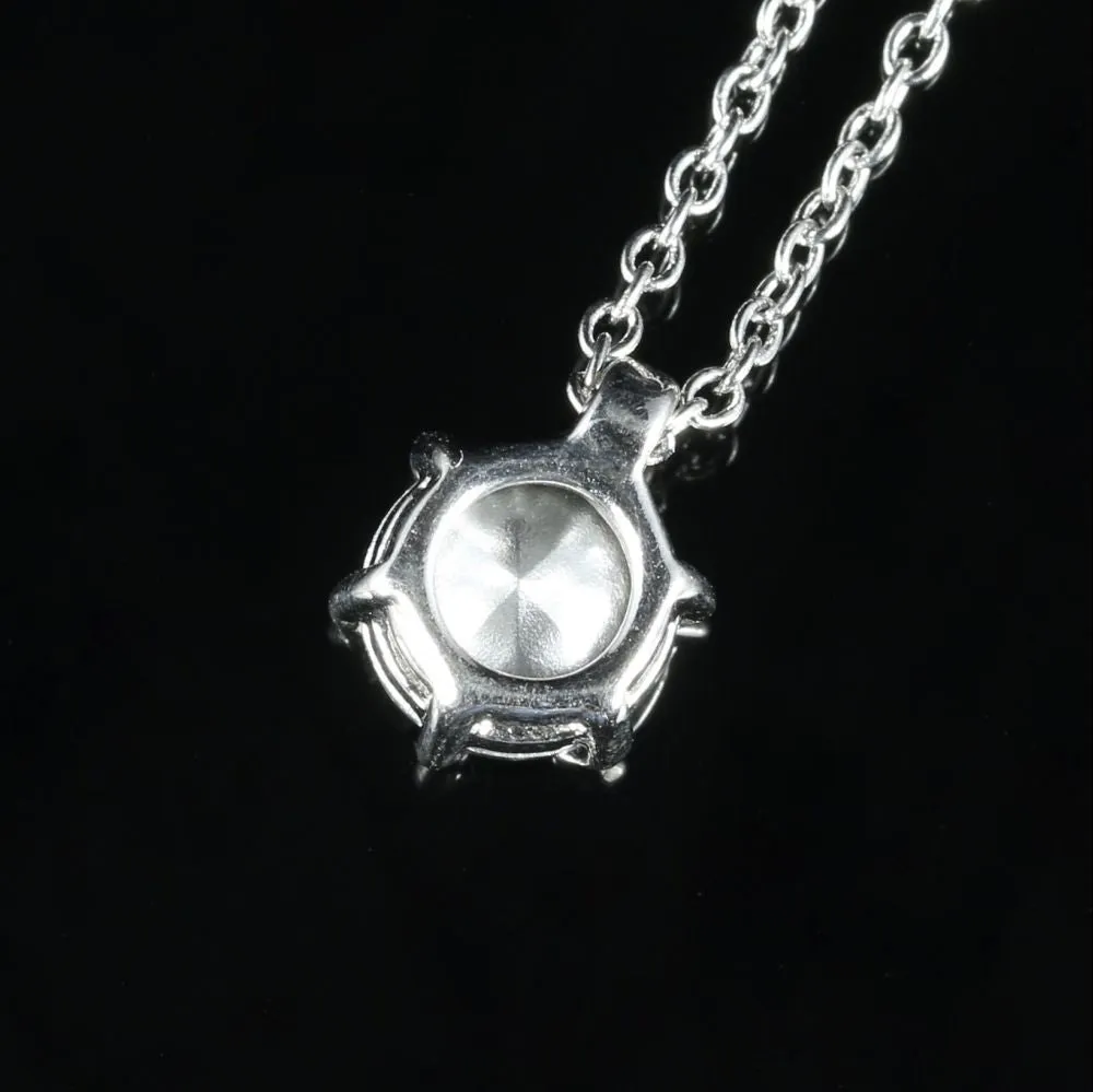 Vintage Paste Solitaire Pendant Necklace Platinum Plated
