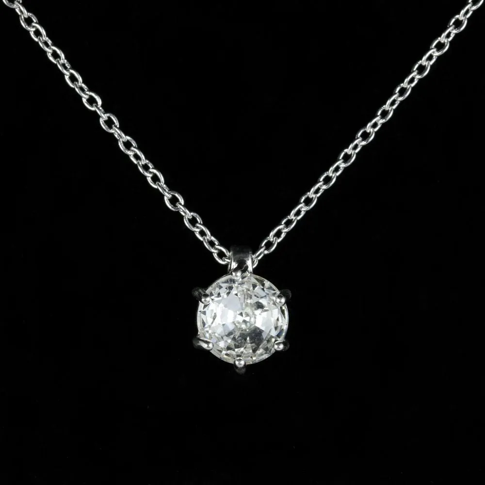 Vintage Paste Solitaire Pendant Necklace Platinum Plated