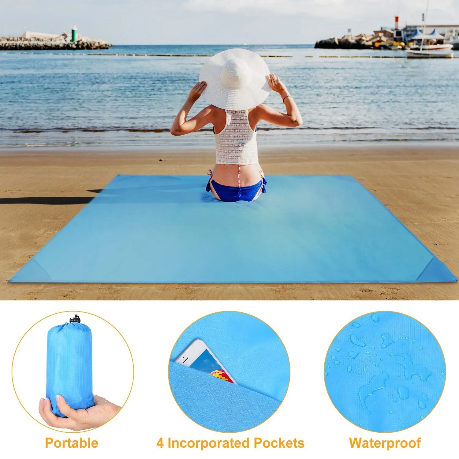 Waterproof Foldable Camping Rug Pocket Sand Proof Picnic Mat
