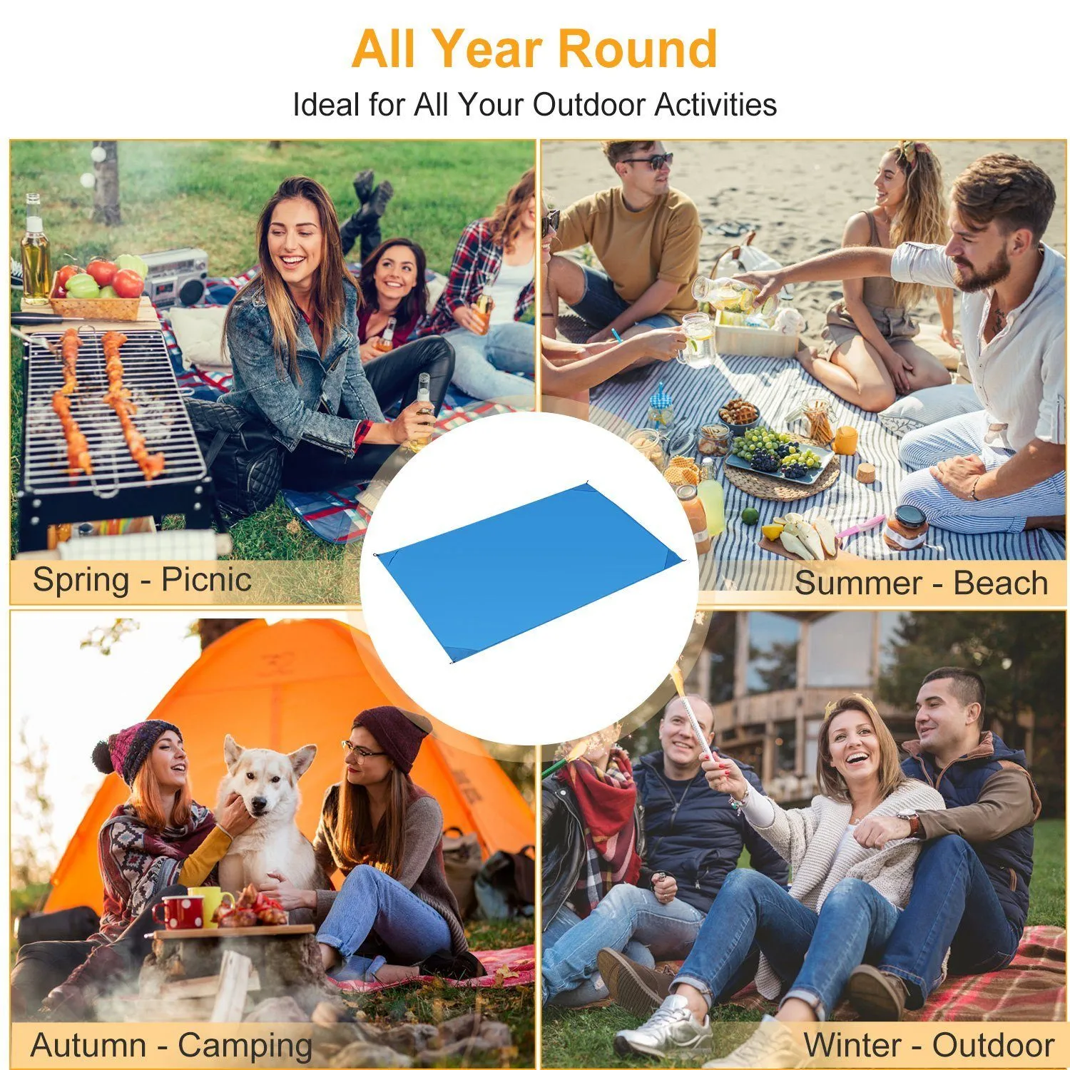 Waterproof Foldable Camping Rug Pocket Sand Proof Picnic Mat