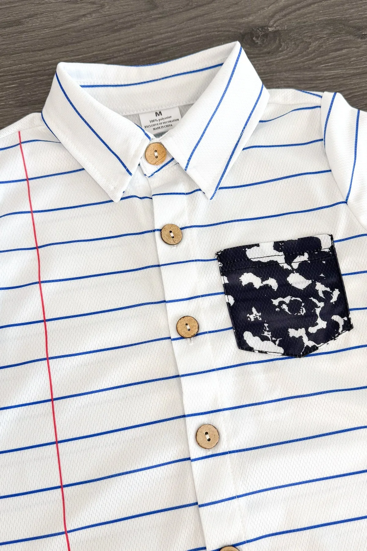 White Striped Notebook Button Down Top