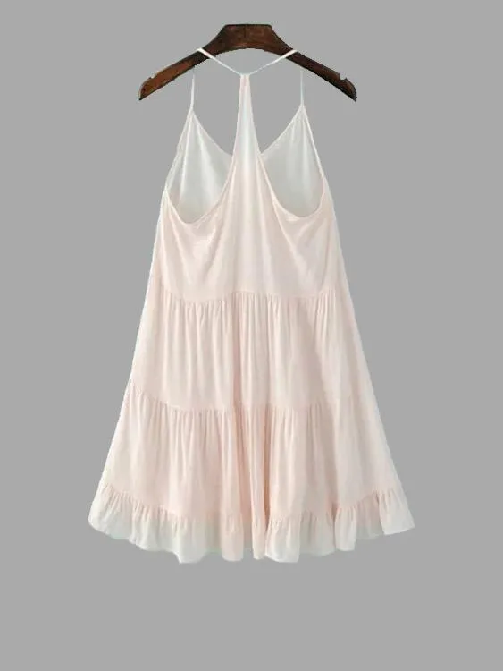 Wholesale Beige Round Neck Sleeveless Mini Dresses