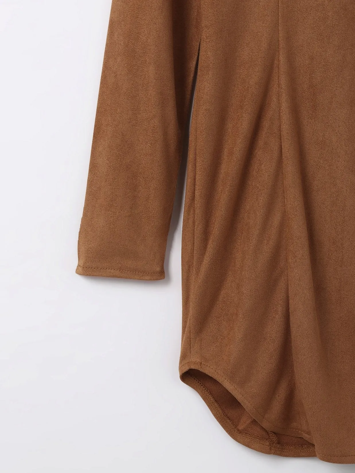 Wholesale Khaki Round Neck Long Sleeve Plain Irregular Hem Mini Dresses