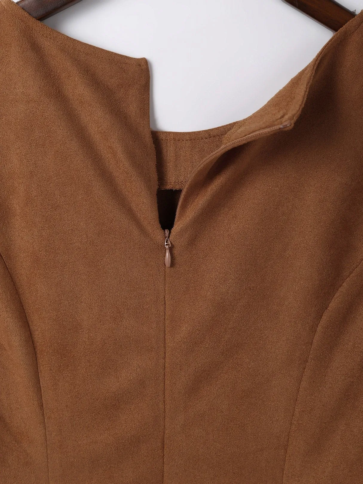 Wholesale Khaki Round Neck Long Sleeve Plain Irregular Hem Mini Dresses