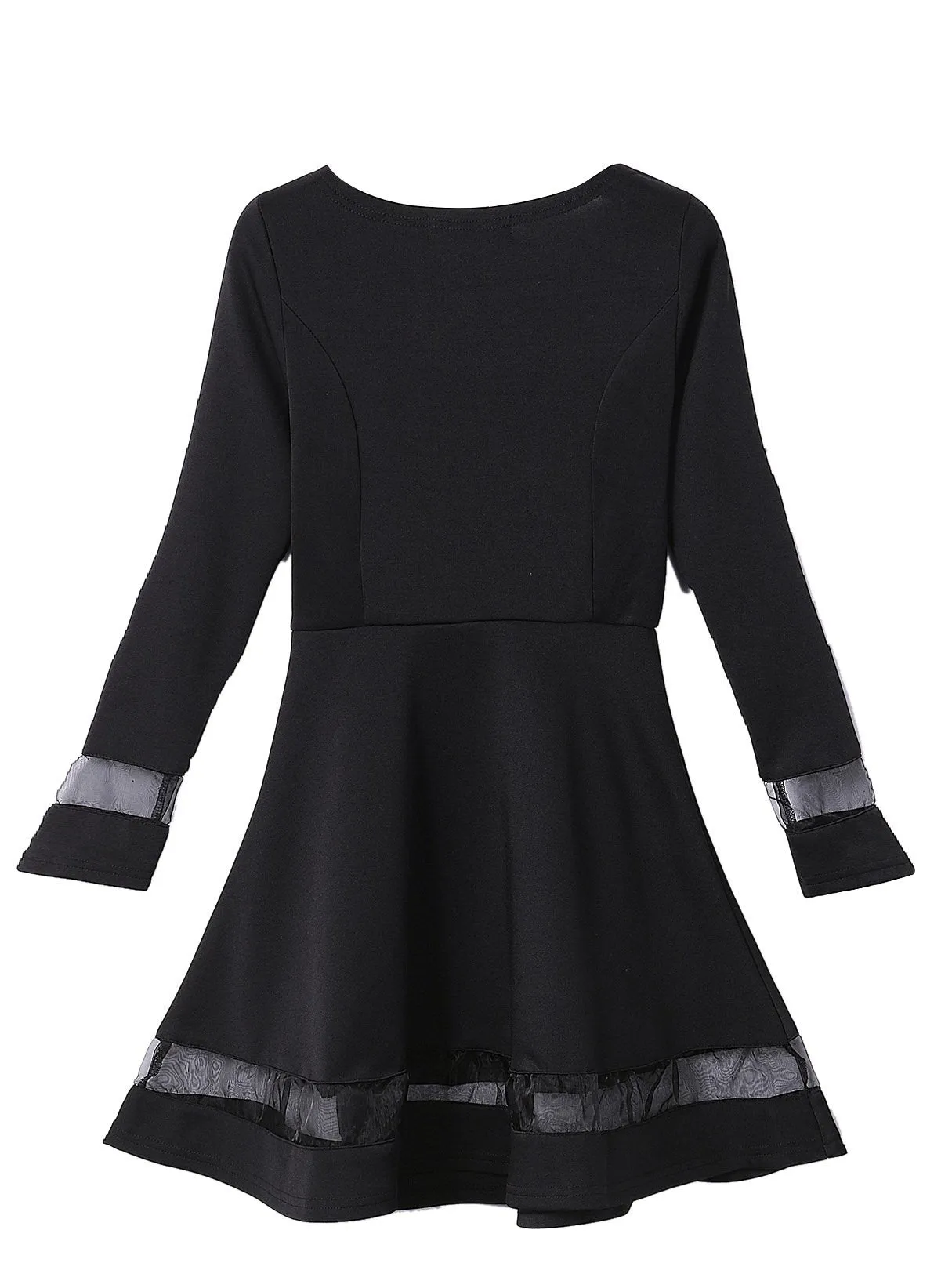 Wholesale Round Neck Long Sleeve Plain Black Mini Dress