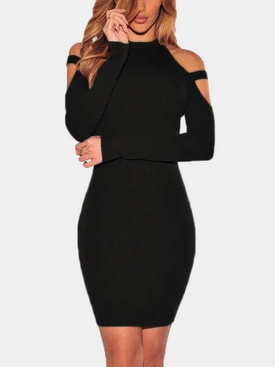 Wholesale Round Neck Long Sleeve Plain Bodycon Mini Dresses