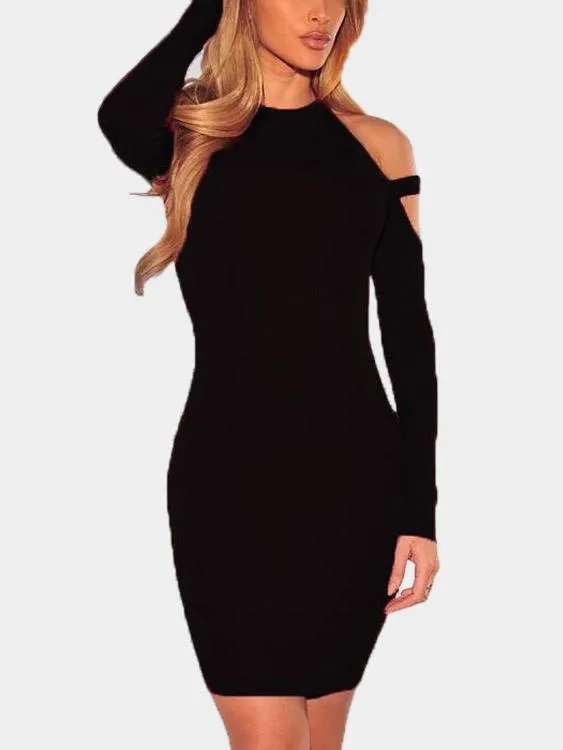 Wholesale Round Neck Long Sleeve Plain Bodycon Mini Dresses