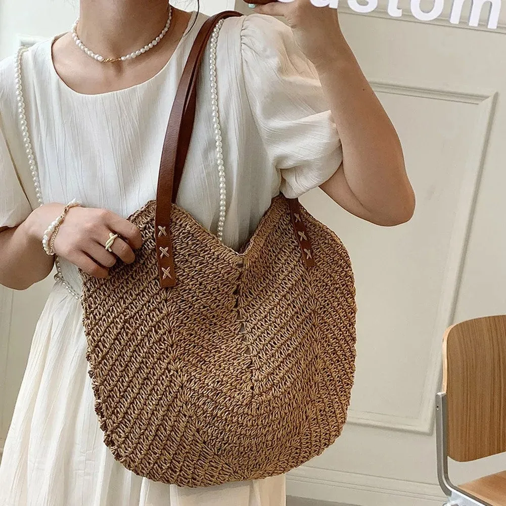 Women's Straw Weave Shoulder Beach Bag