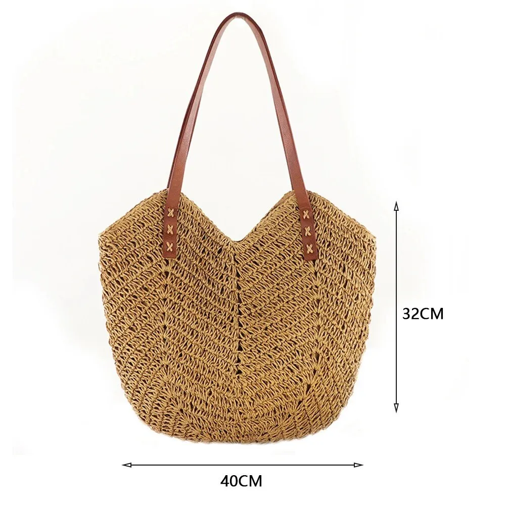 Women's Straw Weave Shoulder Beach Bag