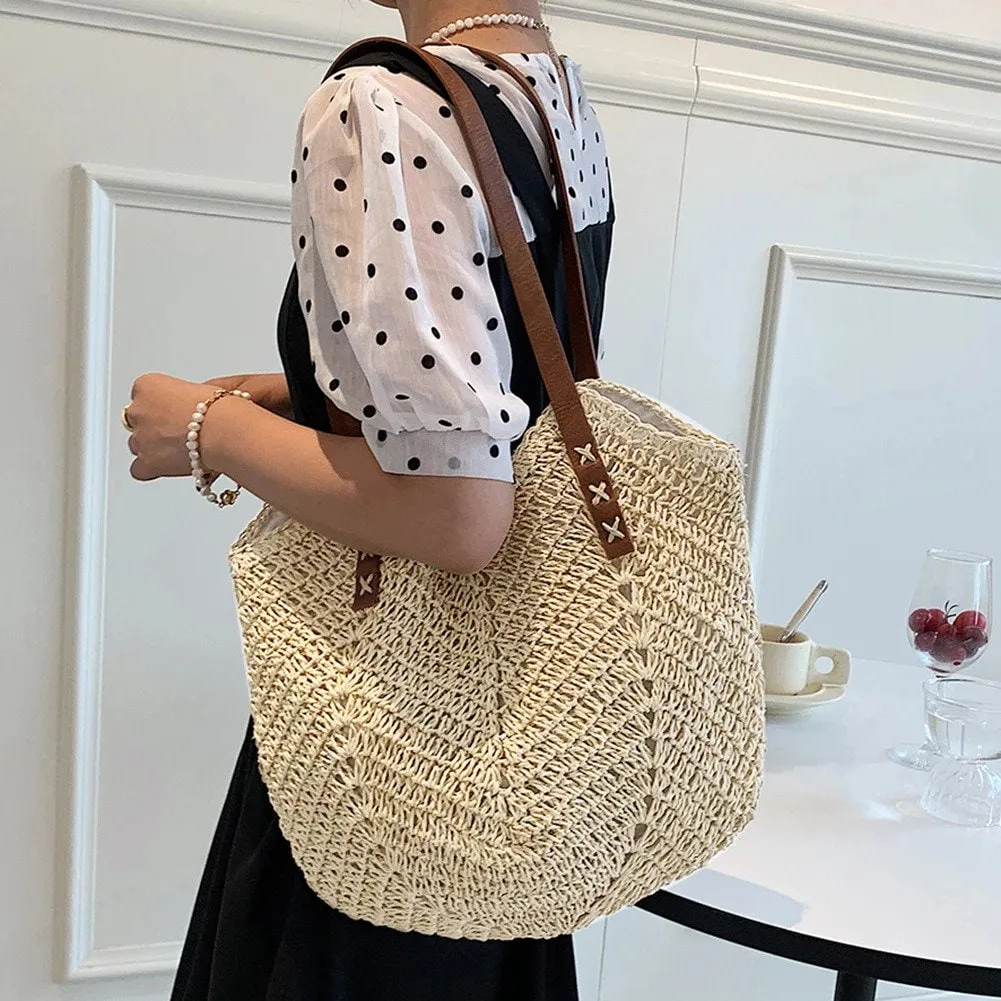 Women's Straw Weave Shoulder Beach Bag