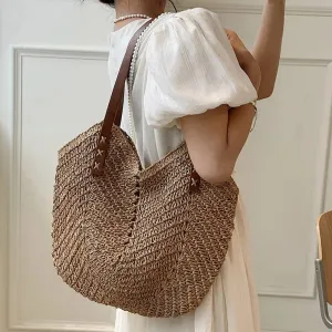 Women's Straw Weave Shoulder Beach Bag