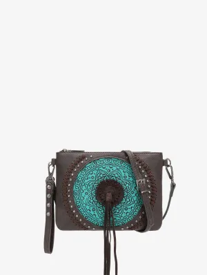 Wrangler Tooled Leather Tassel Crossbody Clutch