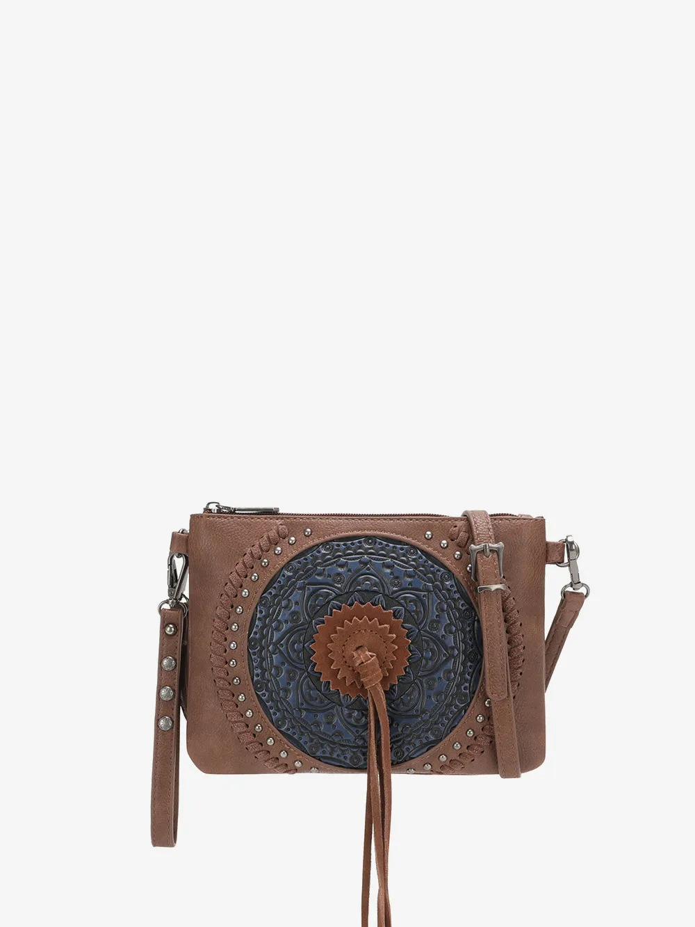Wrangler Tooled Leather Tassel Crossbody Clutch