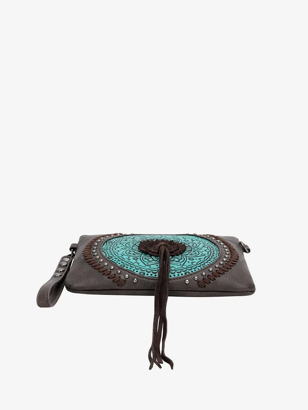 Wrangler Tooled Leather Tassel Crossbody Clutch