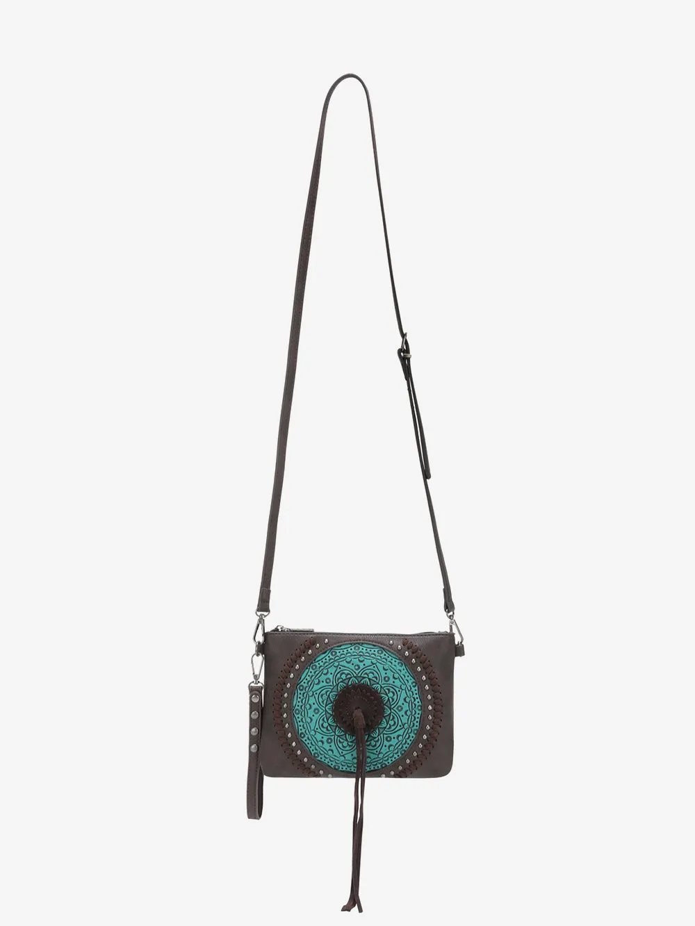 Wrangler Tooled Leather Tassel Crossbody Clutch