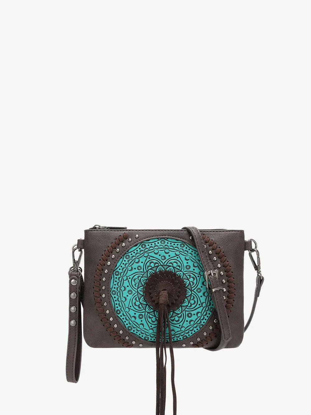 Wrangler Tooled Leather Tassel Crossbody Clutch