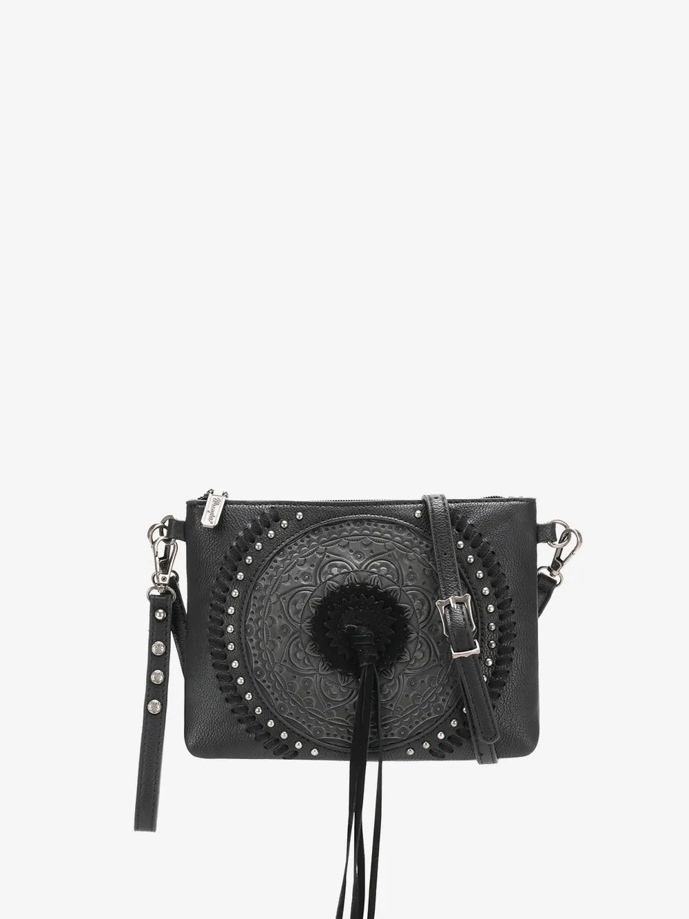 Wrangler Tooled Leather Tassel Crossbody Clutch