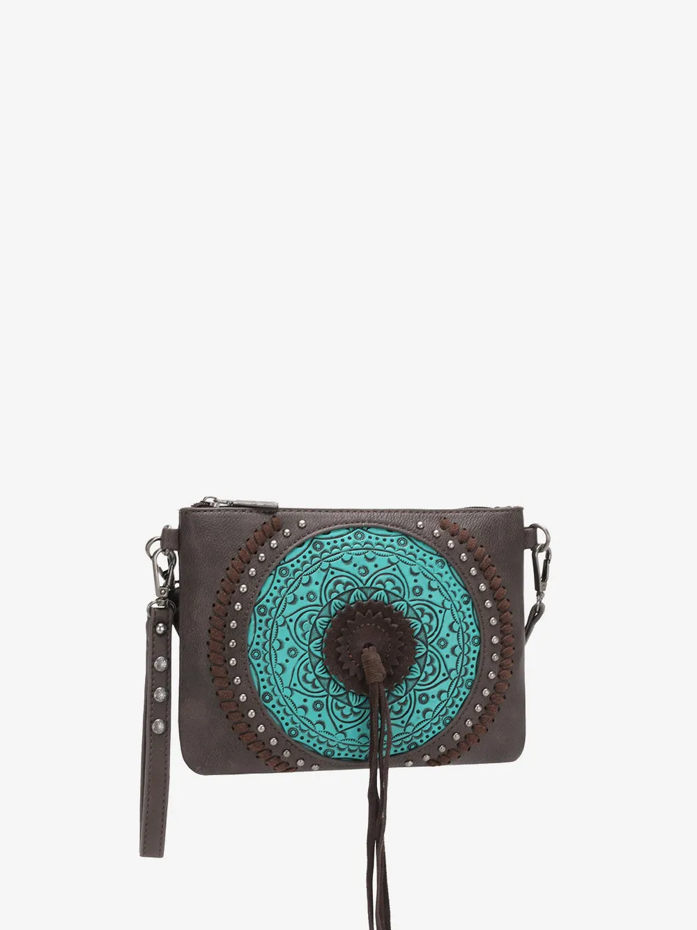 Wrangler Tooled Leather Tassel Crossbody Clutch