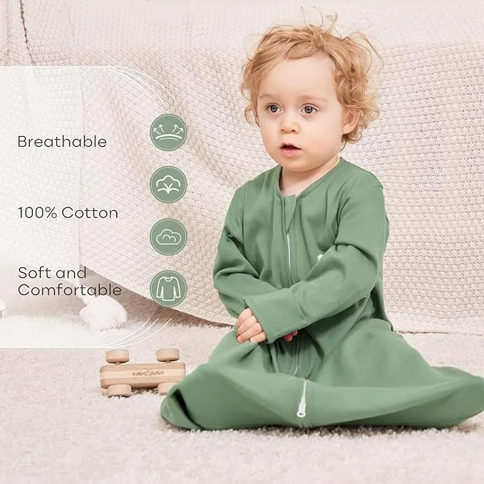 Yoofoss Baby Sleeping Bag 2 Pack 6-12 Months Baby Sleep Sack 0.5 TOG 100% Cotton Toddler Wearable Blanket Green for Infant Toddler