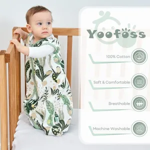 Yoofoss Baby Sleeping Bag 2 Pack 6-12 Months Baby Sleep Sack 0.5 TOG 100% Cotton Toddler Wearable Blanket Green for Infant Toddler