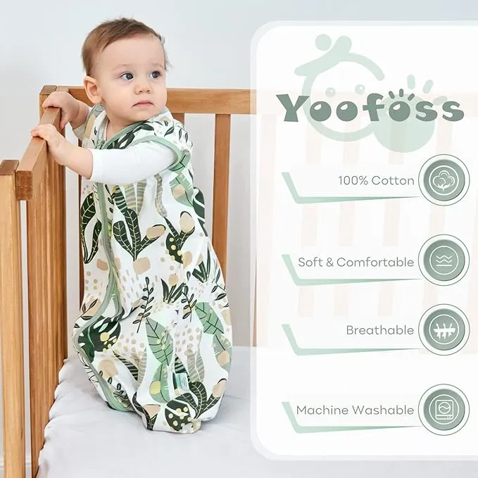 Yoofoss Baby Sleeping Bag 2 Pack 6-12 Months Baby Sleep Sack 0.5 TOG 100% Cotton Toddler Wearable Blanket Green for Infant Toddler