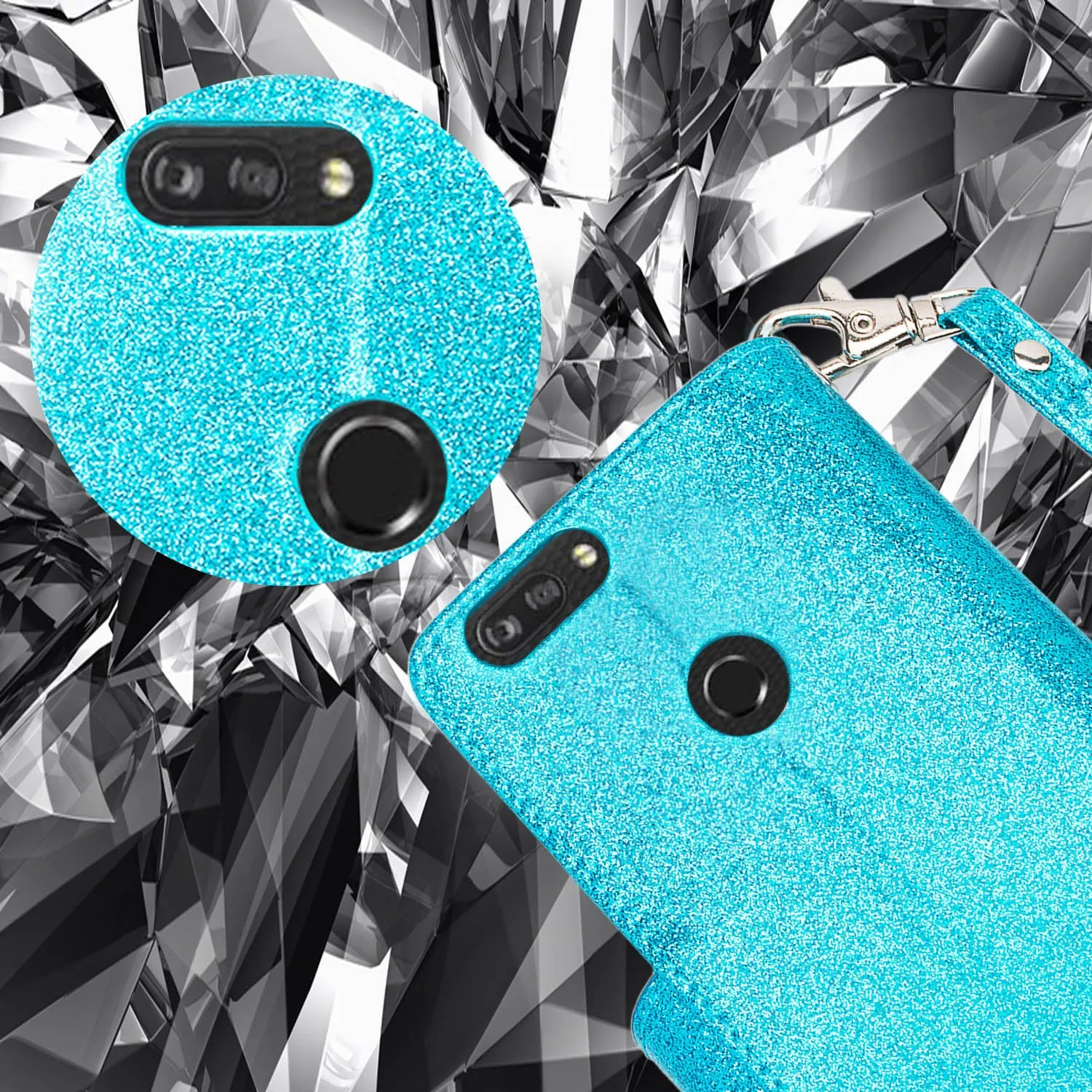 ZTE Sequoia Case, Blade Z Max, ZTE Z982 Case, [Wrist Strap] Glitter Faux Leather Flip [Kickstand Feature] Protective Wallet Case Clutch - Teal