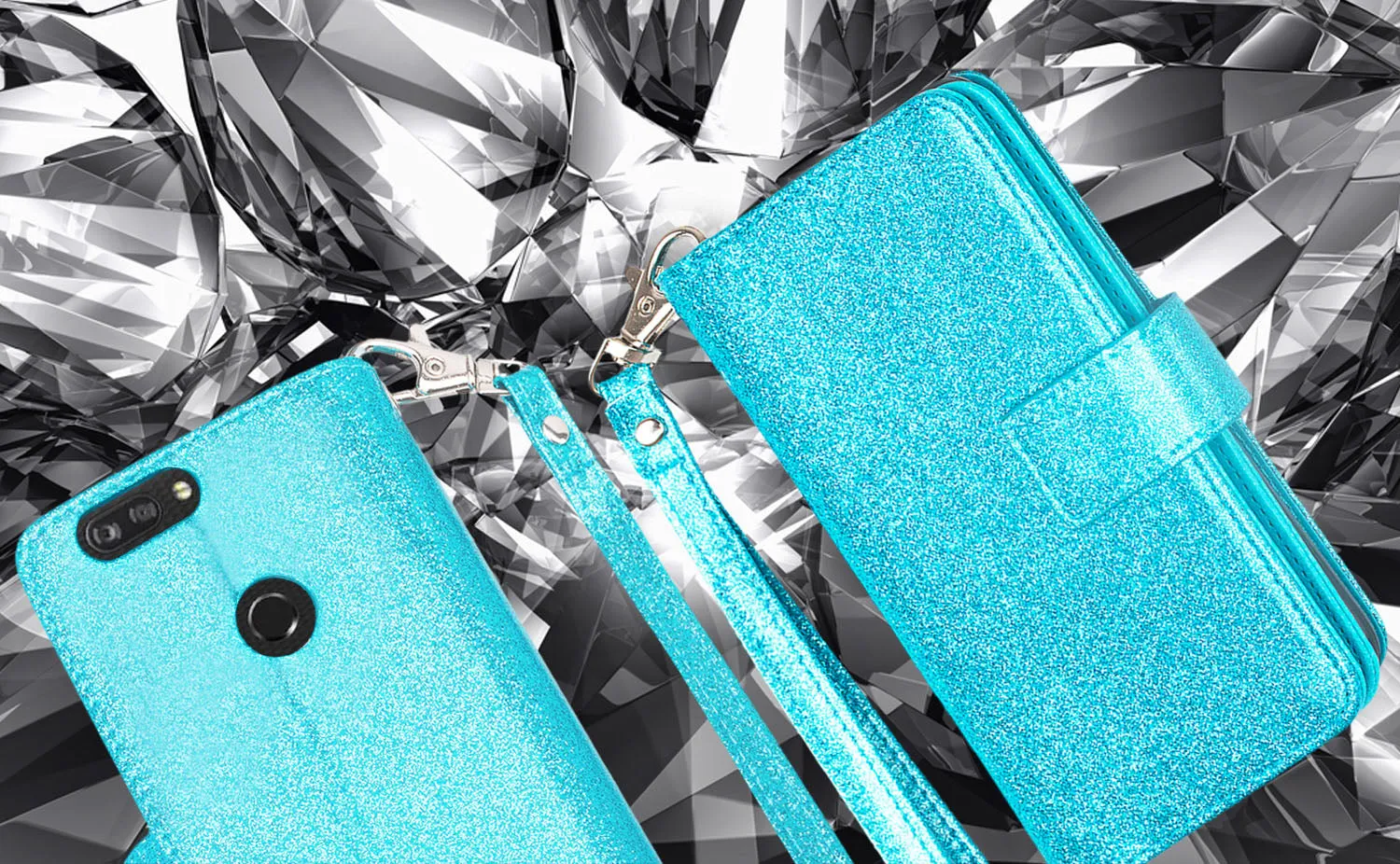 ZTE Sequoia Case, Blade Z Max, ZTE Z982 Case, [Wrist Strap] Glitter Faux Leather Flip [Kickstand Feature] Protective Wallet Case Clutch - Teal
