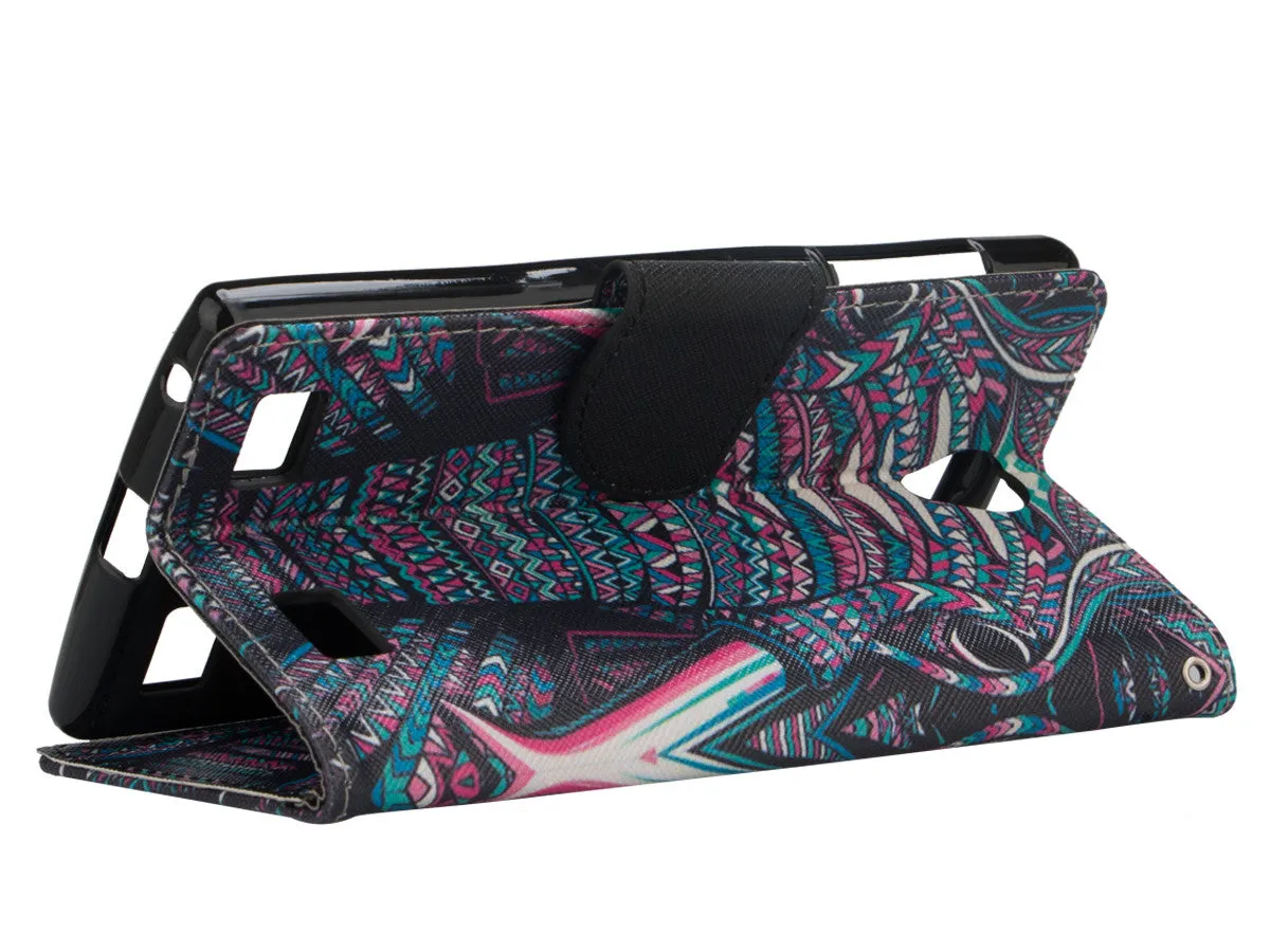 ZTE ZMAX 2 | Z958 Case, Wrist Strap Magnetic Fold[Kickstand] Pu Leather Wallet Case with ID & Credit Card Slots for ZTE ZMAX 2 - Tribal Elephant